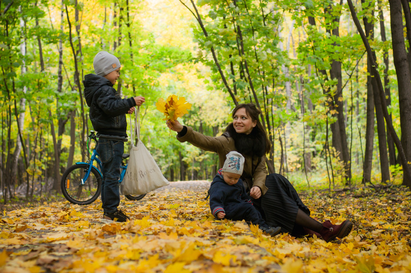 woman and children in nature