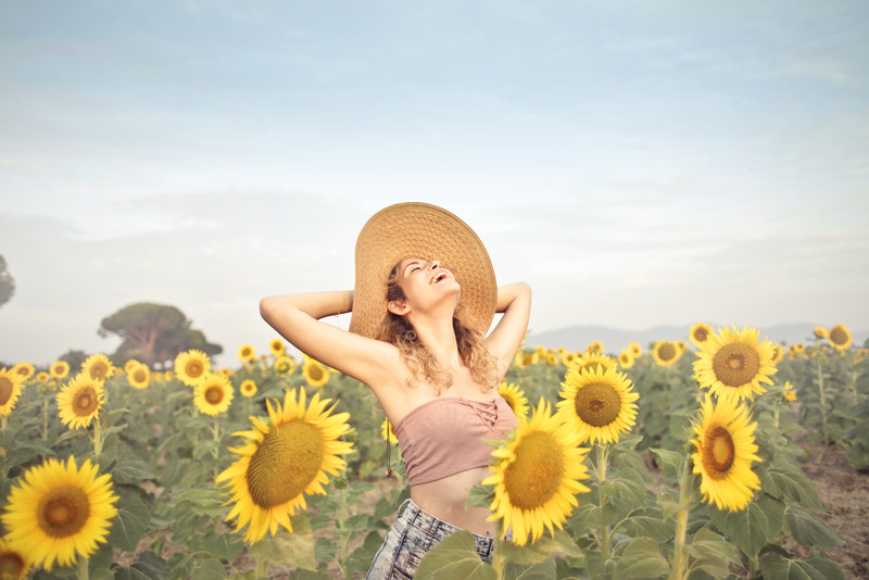 woman on sunflower field