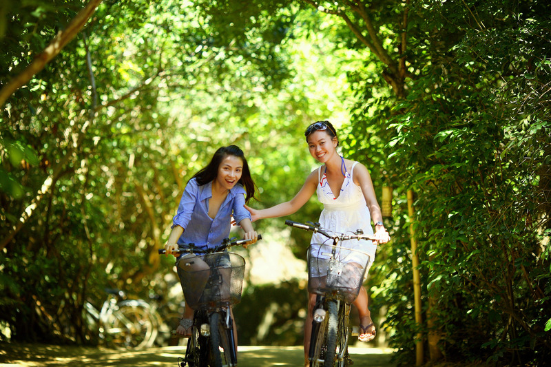 mother and daughter biking