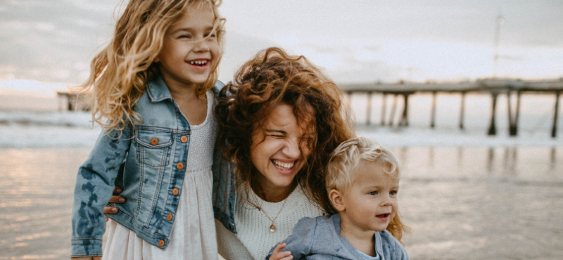 happy young mom and kids