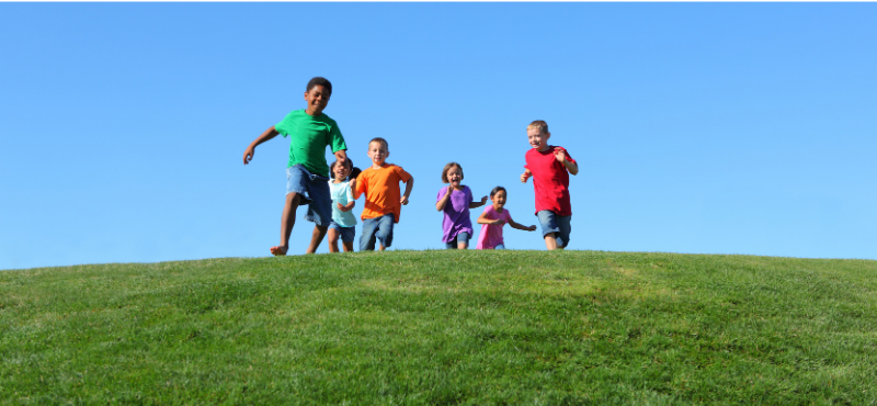 kids walking blue sky